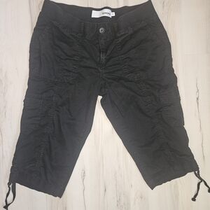 Women's Sonoma 10P Black Utility Capri Pants Cargo Tapered Tie Hem